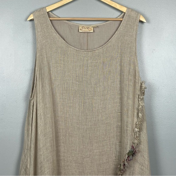 Paper Lace Kitty Fringe Pattern 100% Cotton Lagenlook Boho Asymmetric Dress, XL. - Picture 4 of 10